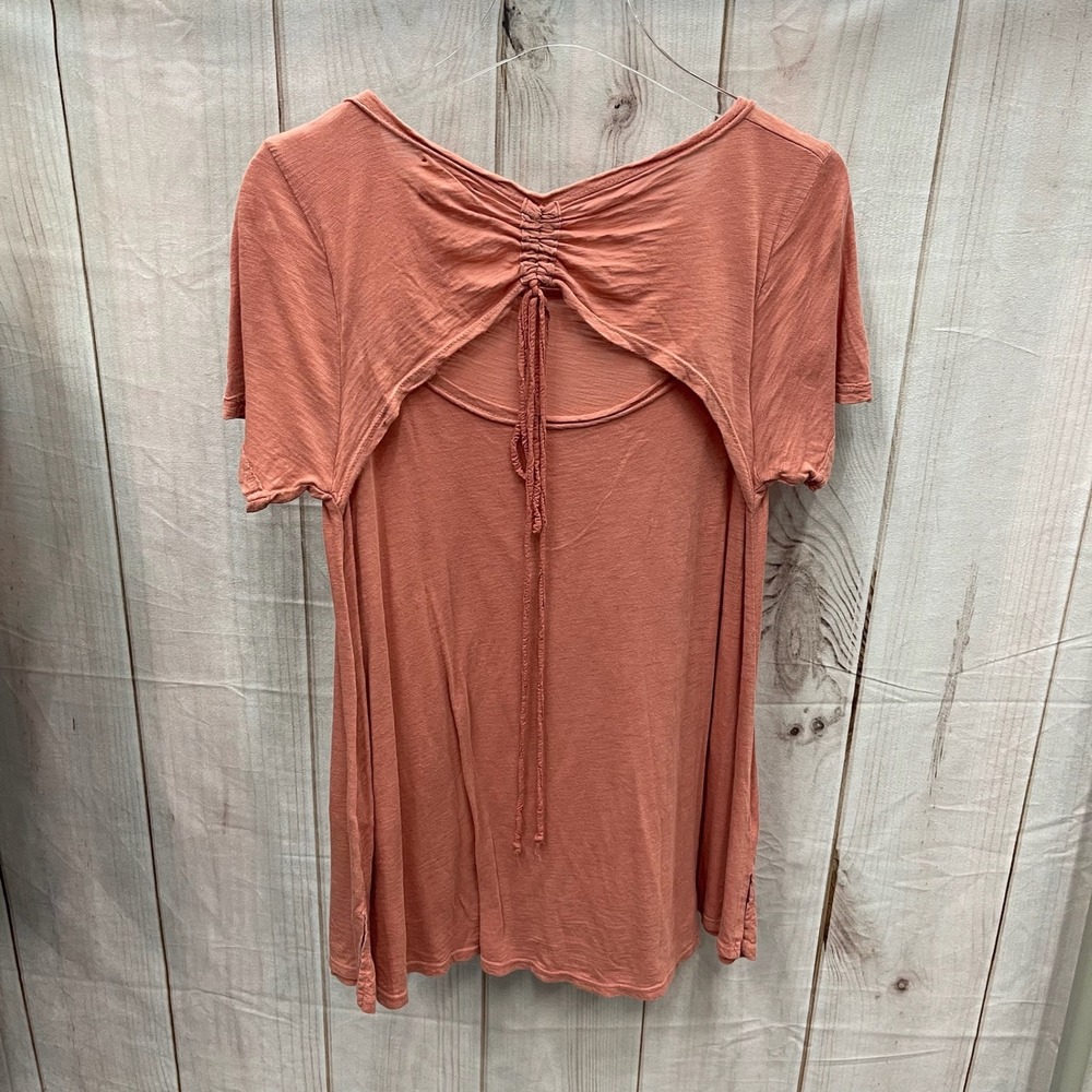 t.la Anthropologie Terracotta Slub Knit Open Back Ruched Tie Tee Shirt Medium - Picture 3 of 5